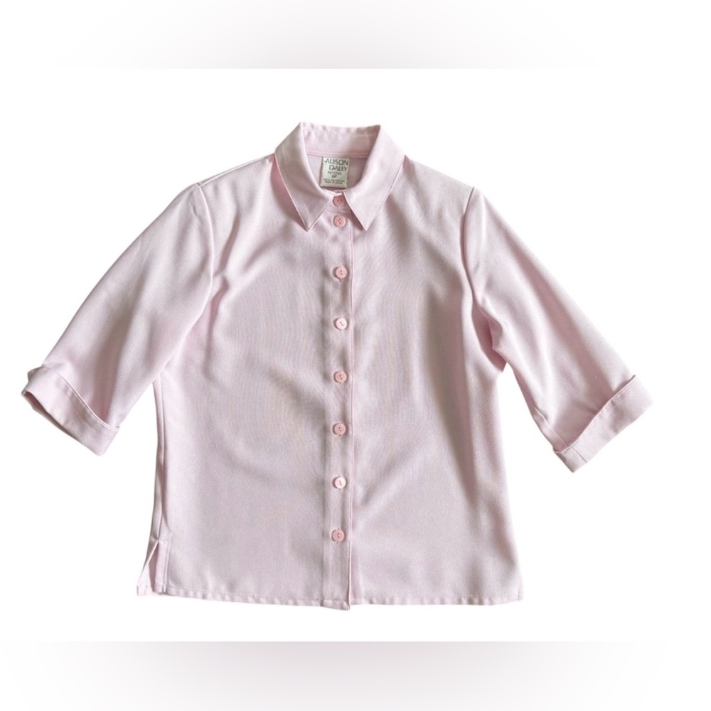 Allison Daley Pink Button Down Shirt with Three-Quarter Sleeves